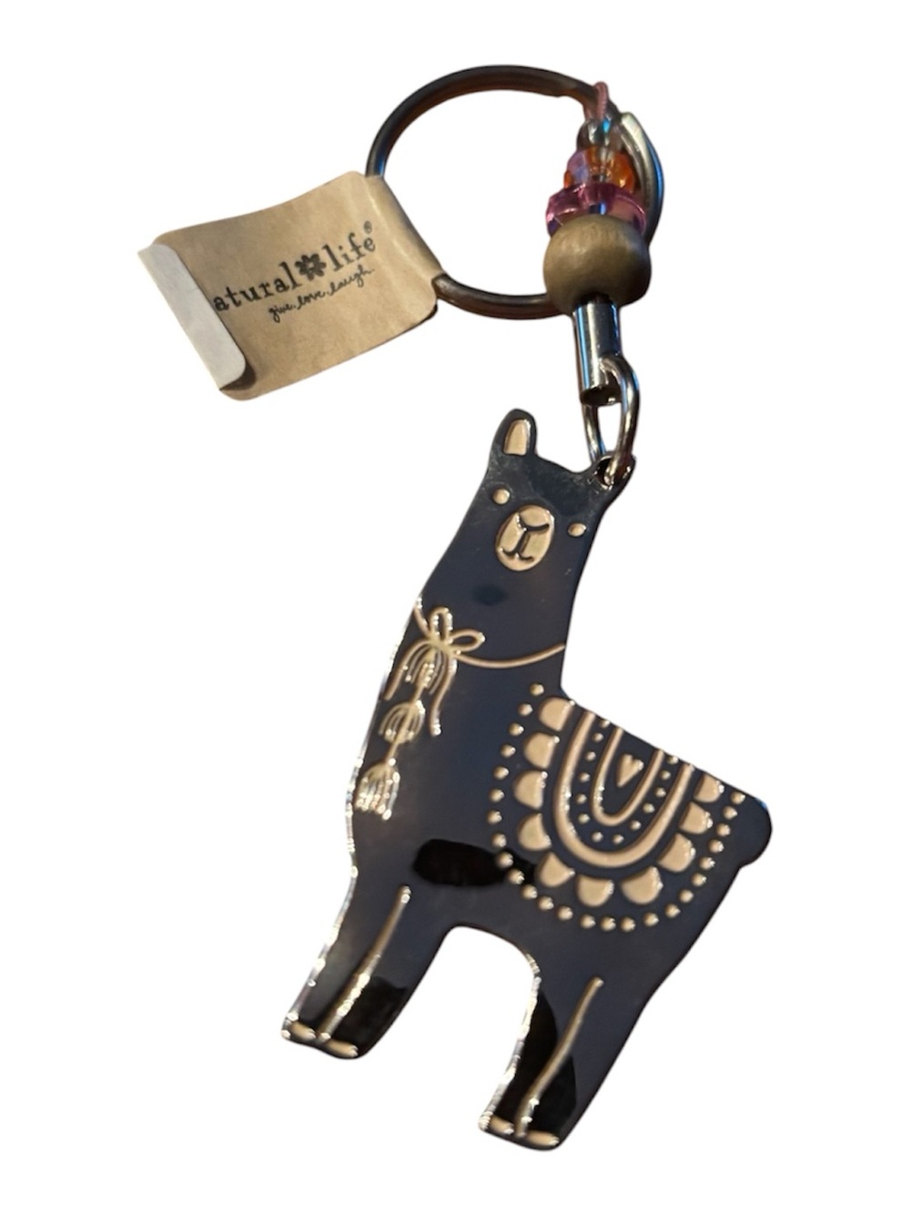 Natural Life llama beaded keychain